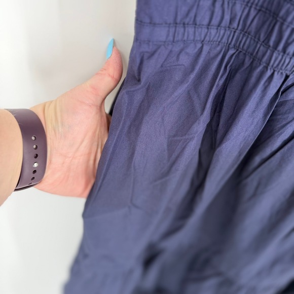 Quince 100% Organic Cotton Poplin Tiered Maxi Dress Women's L Navy Smocked Boho - Picture 8 of 14